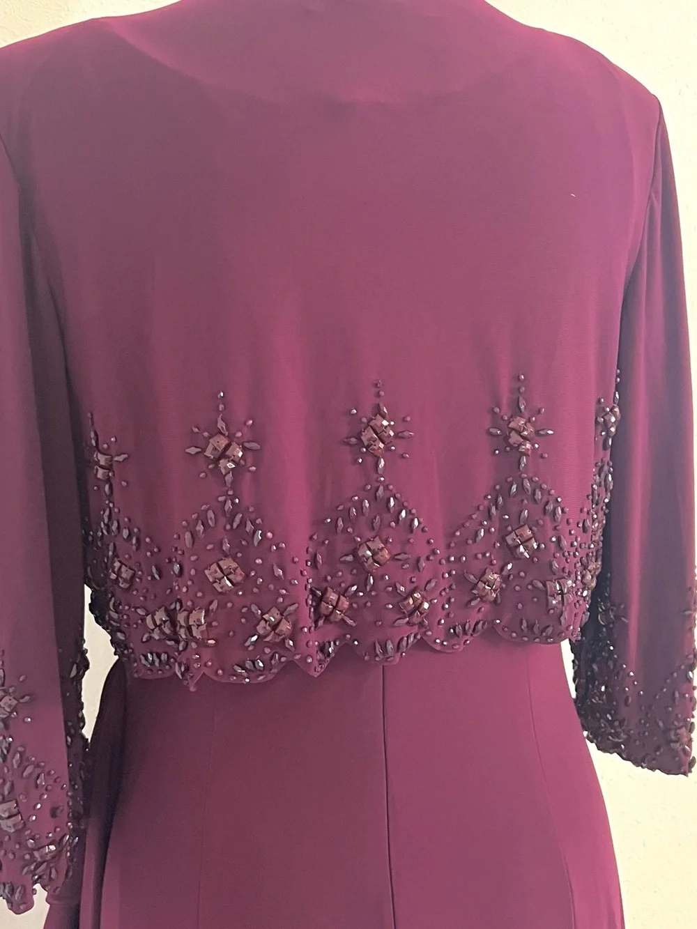Alex Evenings Wine Burgundy Beaded Two-Piece Evening Gown Waterfall-Ruffle 10